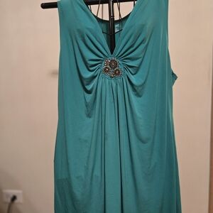 Lane Bryant Teal Gathered Blouse with Embellishment